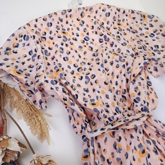 Sadie & Sage Pastel Peach Wrap Lined Dress Sz L - Picture 11 of 13